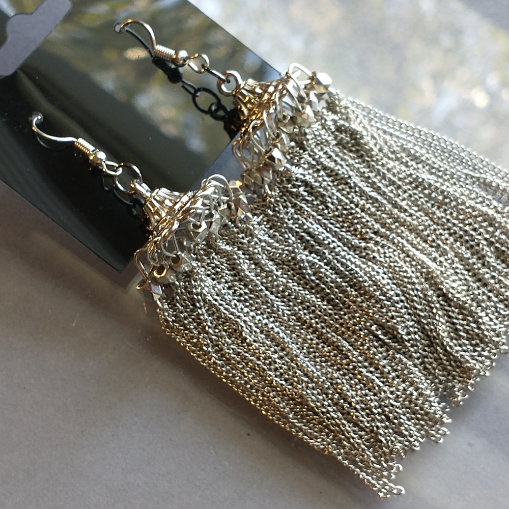 Silver chandelier chain earrings